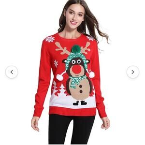 Christmas Reindeer Red Knitted Holiday Ugly Sweater Pullover Size XXL NEW